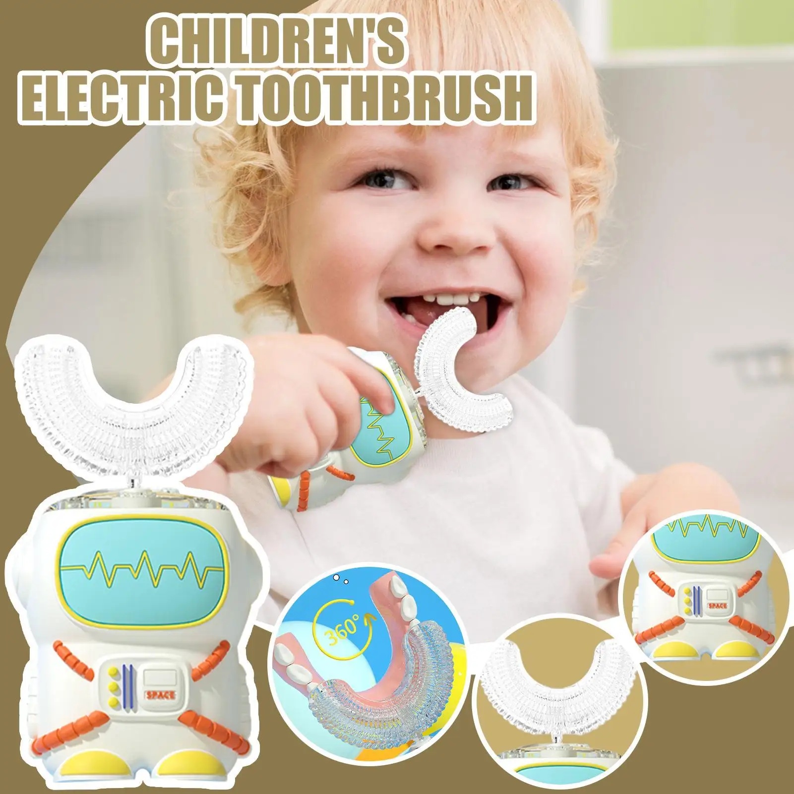 

Children's Electric Toothbrush Astronaut Waterproof Ultrasonic Toothbrushes 30S Smart Reminder Care 5 Modes Tooth Brush