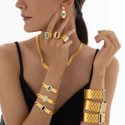 Nivora Stainless Steel Necklace Bangle Earrings Rings For Women Rhinestone Shell Malachite Acrylic Women Waterproof Jewelry Set