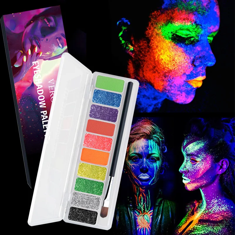 10-Color Fluorescent Eyeshadow Palette with Glow,UV Luminous Water-soluble Body Painting Paste,Vibrant Eyeliner Eyeshadow Makeup