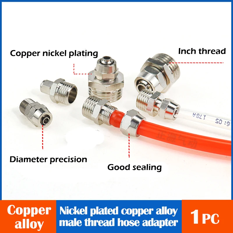 Pneumatic joint PC quick connector copper nickel plated materials OD 6 8 1012mm BSPT thread 1/8