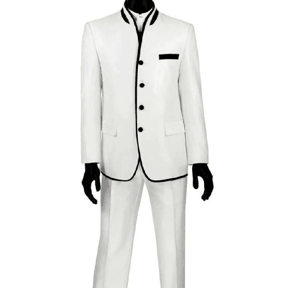 

Business White Formal Occasion High Quality Floor Length Single Breasted Stand-up Collar 2 Pieces Jacket Pant MaleStylish
