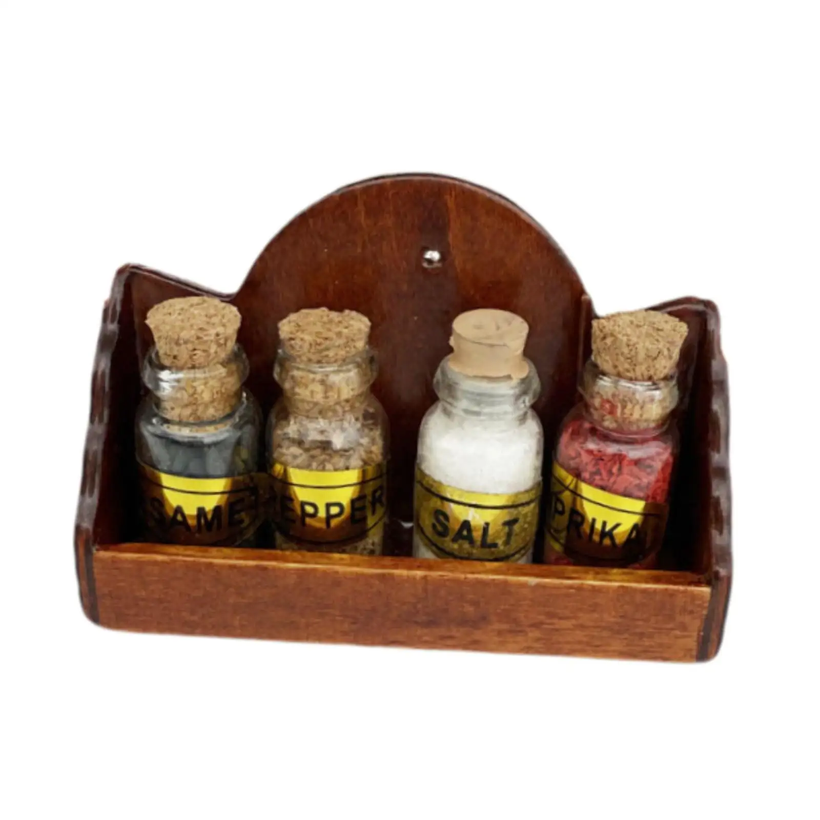 Dollhouse Wall Shelf Mini Furniture Model Organizer Simulation Accessory with 4 Condiment Jars for Life Scene
