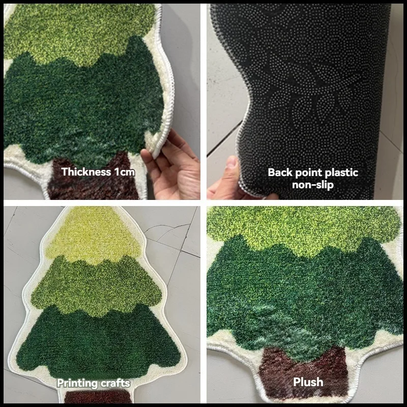 Plush Christmas Tree Shaped Fluffy Carpets for Living Room Kitchen Mat Non-Slip Bedside Floor Mats Entrance Doormat Area Rug