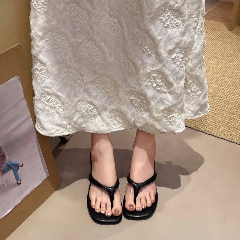 Slippers Heeled Sandals Casual Flip Flops Flats Shoes Woman 2026 Trend Summer Pumps Shallow Clip Toe Slides