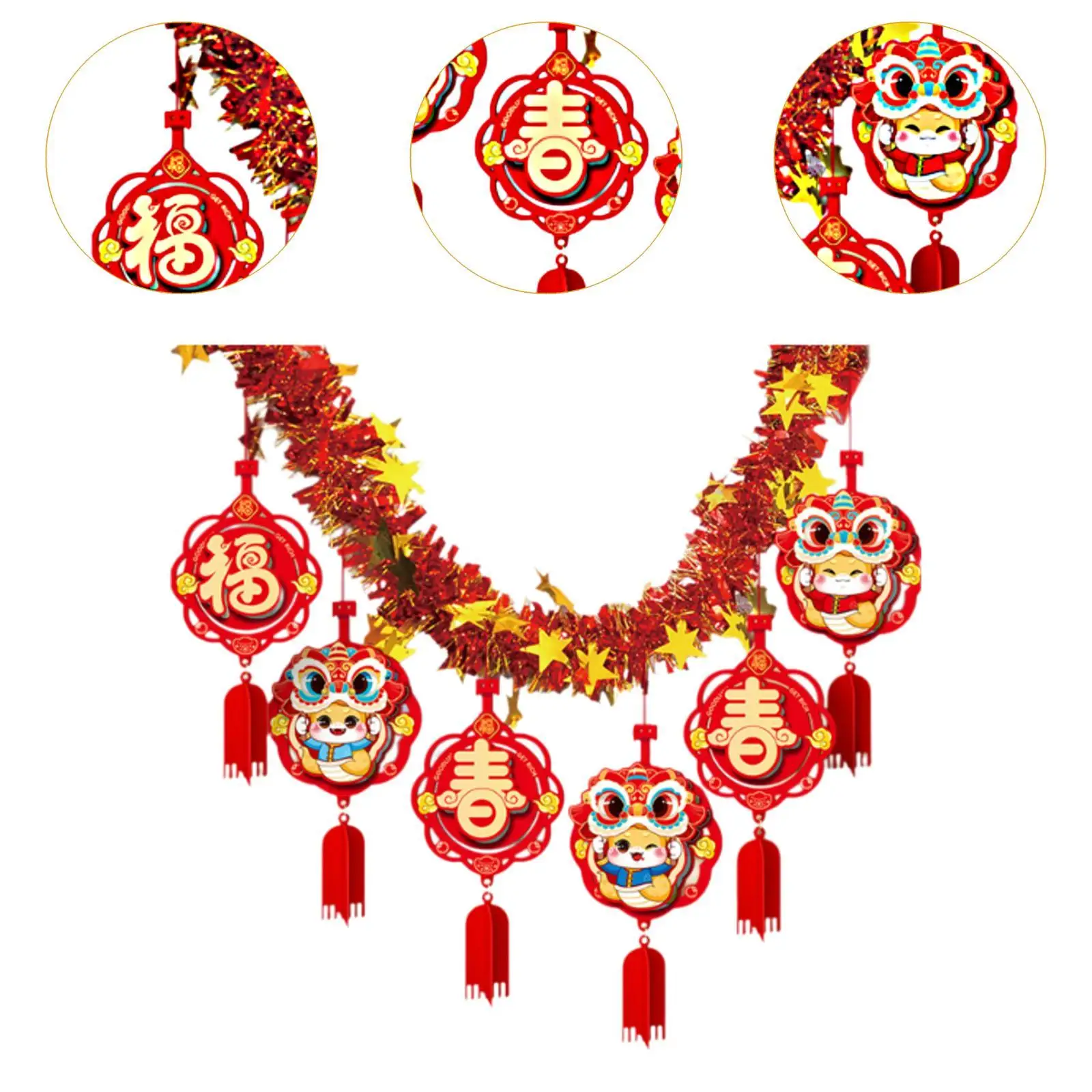 2025 Year of The Snake Garland Room Ceiling Garland Good Luck New Year Ornament for Indoor Outdoor Living Room