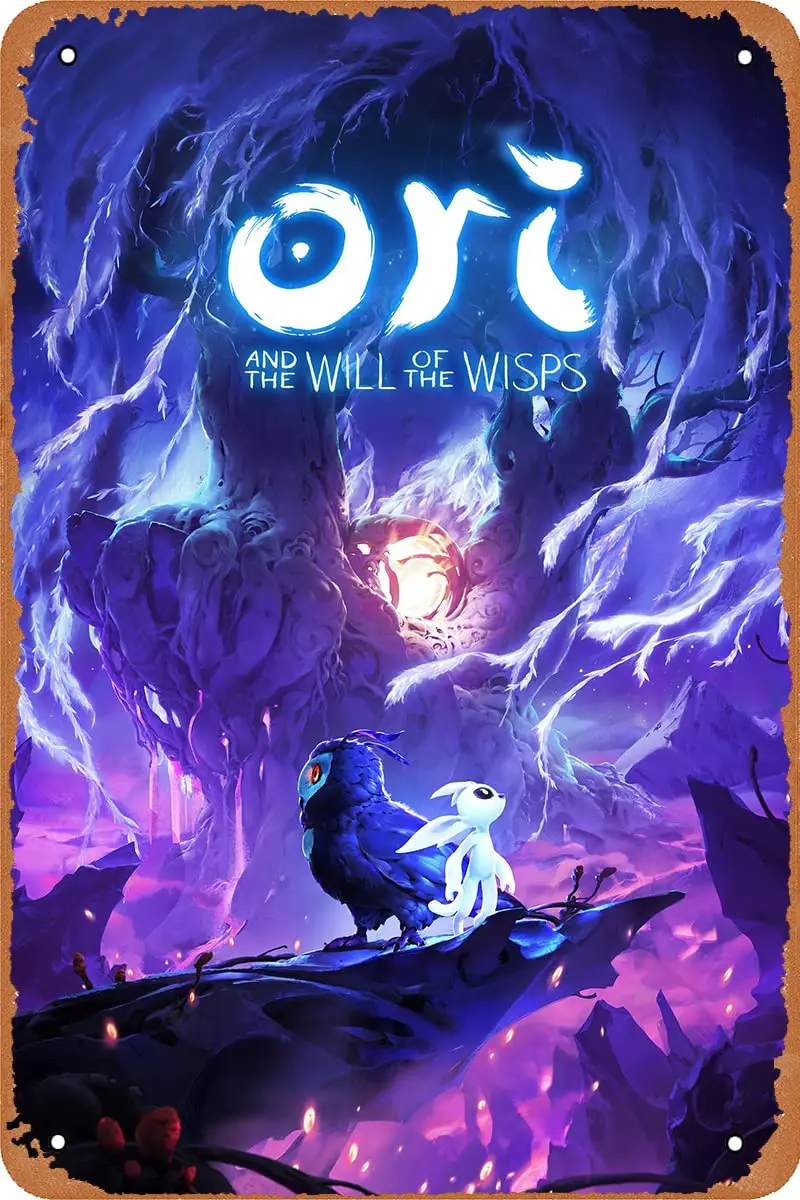 Póster del videojuego Ori and The Will of The Wisps, cartel de metal, placa de metal vintage, decoración, regalos, cartel de 12x8 pulgadas