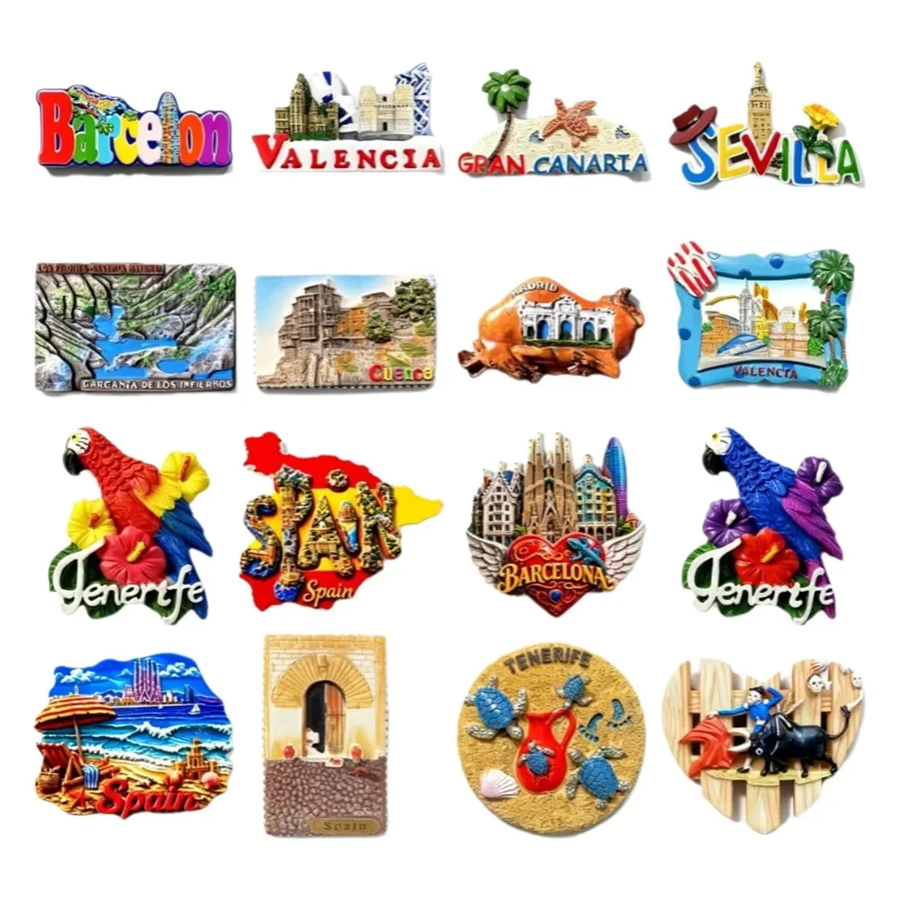 European Spain Tourist Fridge Magnet 3D Resin Barcelona Valencia Tenerife Landmark Refrigerator Magnets Travel Souvenir