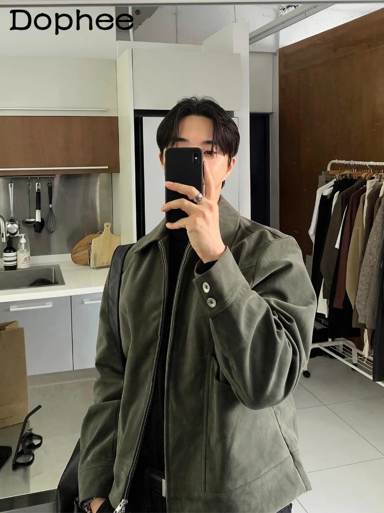 

Fashion Lapel Jackets Men 2025 Spring Autumn New Double Zipper Design Stylish Versatile Coats Male Handsome Long Sleeve Jackets