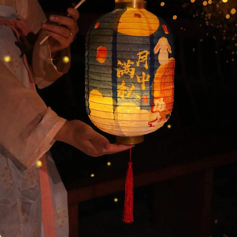 Luminous Chinese Handheld Lantern Antique Portable Mid Autumn Lantern Red Lucky Traditional Festival Paper Lantern National Day