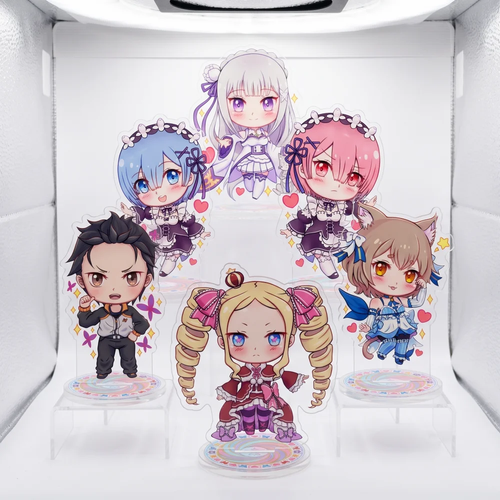 10cm Acrylic Keychain Stand Anime Re Zero Chibi Rem Ram Emilia Subaru Beatrice Felix Desktop Decor Collectible Display Fans Gift