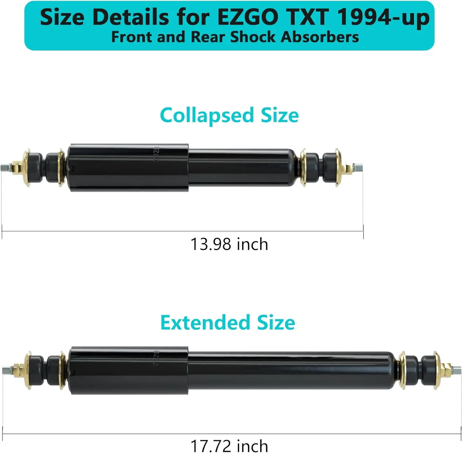 Golf Cart Front and Rear Shock Absorber for EZGO TXT Golf Cart 1994+, Replaces OEM# 76418-G01, 70248-G01, 70324-G01, 76419-G01 - Set of 2