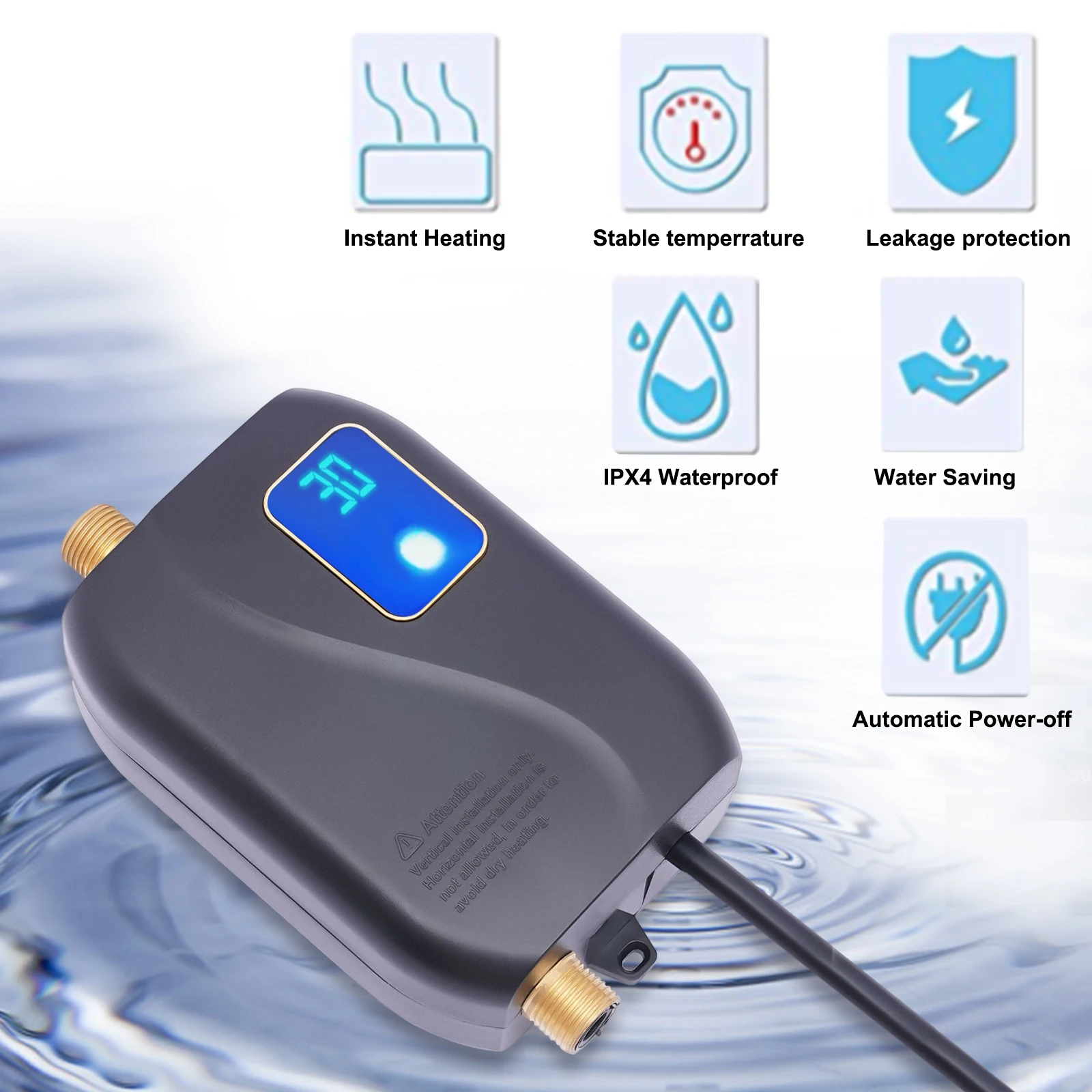 

Mini Instant Electric Water Heater 3000W Electric Tankless Water Kitchen Hot Water Fast Heating