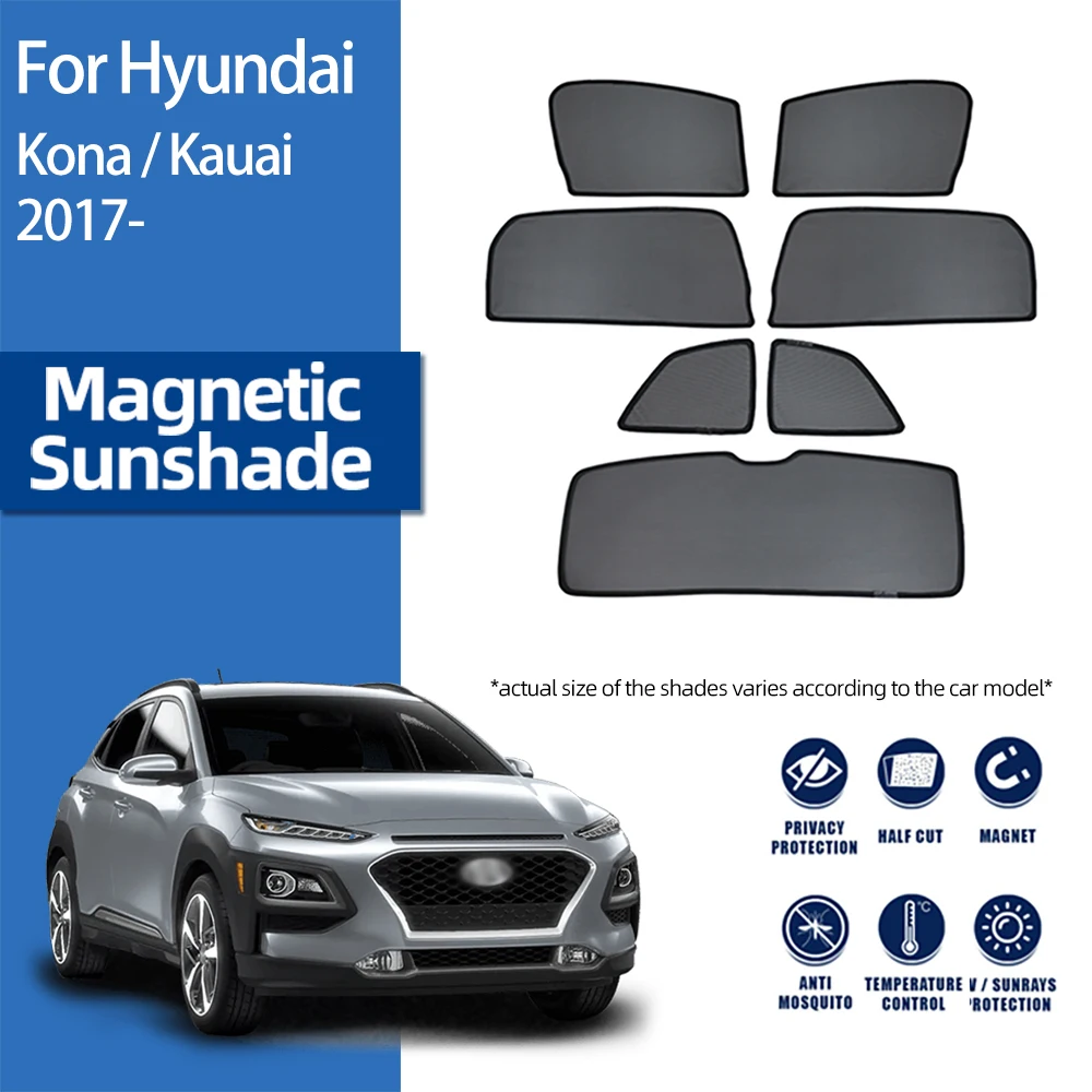 

For Hyundai Kona OS Kauai 2017-2022 Magnetic Car Sunshade Visor Front Windshield Frame Curtain Rear Side Window Sun Shade Shield