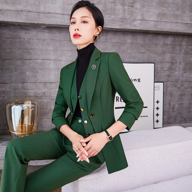 High-End Blazer Vest Coat Female 2023 Early Autumn Business Work Clothes False Two-Piece Suit Korean Casual Temperament Goddess