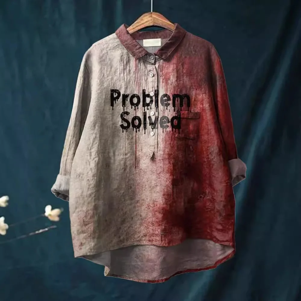 I'M Fine Bloody Shirt Problem Solved T Shirt Women Funny Halloween Blood Clothes Tops For MEN Women Git Costume