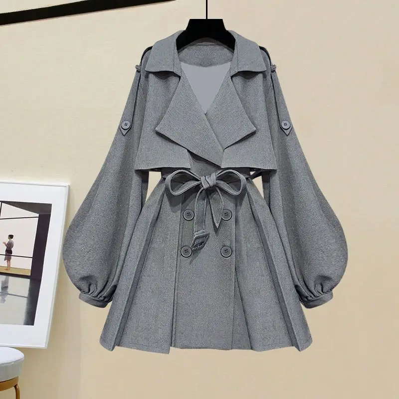 Fashion Set for Women in Autumn and Winter New Korean Version Medium Length Trench Coat Casual Camisole Dress Two-piece Set