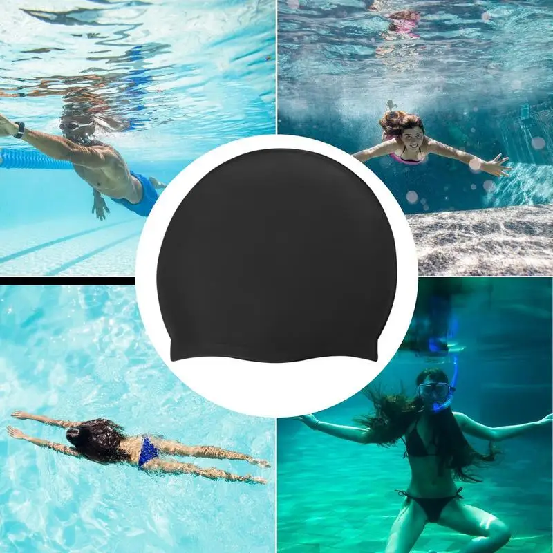 Waterproof Swim Caps Silicone Swimming Hat For Men Women Teenagers Various Hair Lengths Anti-slip Solid Color Unisex Adult