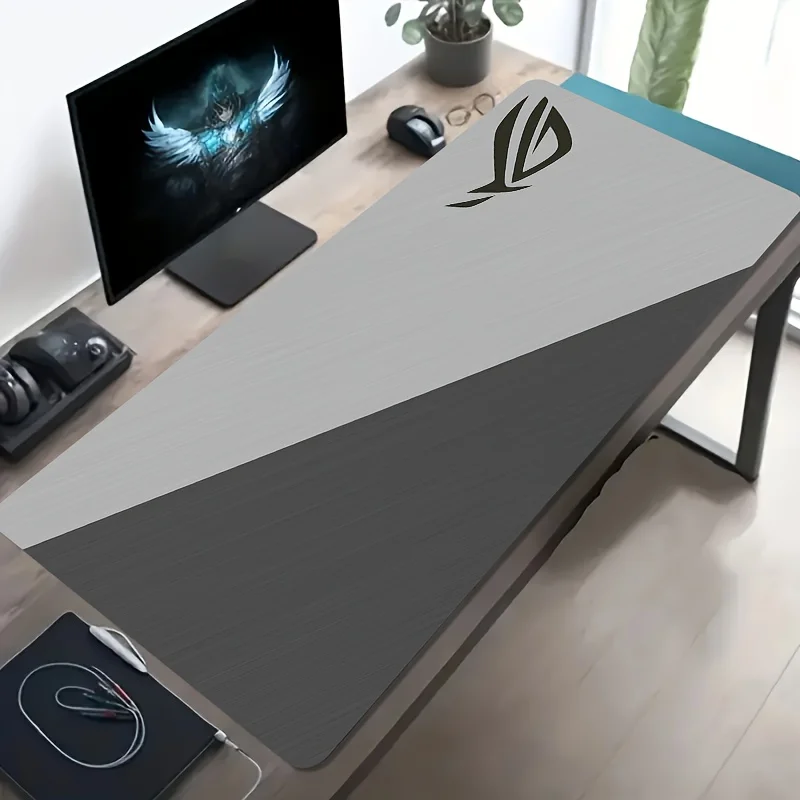

1 Extra-Large Gaming Mouse Pad with Black Logo on Gray Background, Non-Slip Washable Rubber Base - Large Desk Mat for Office