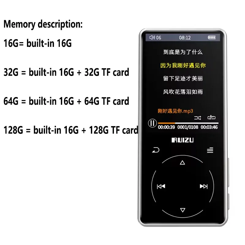 Ruizu D16 32G New Metal Bluetooth MP3 player Bulit-in Speaker with FM radio voice recorder e-book Portable Video player