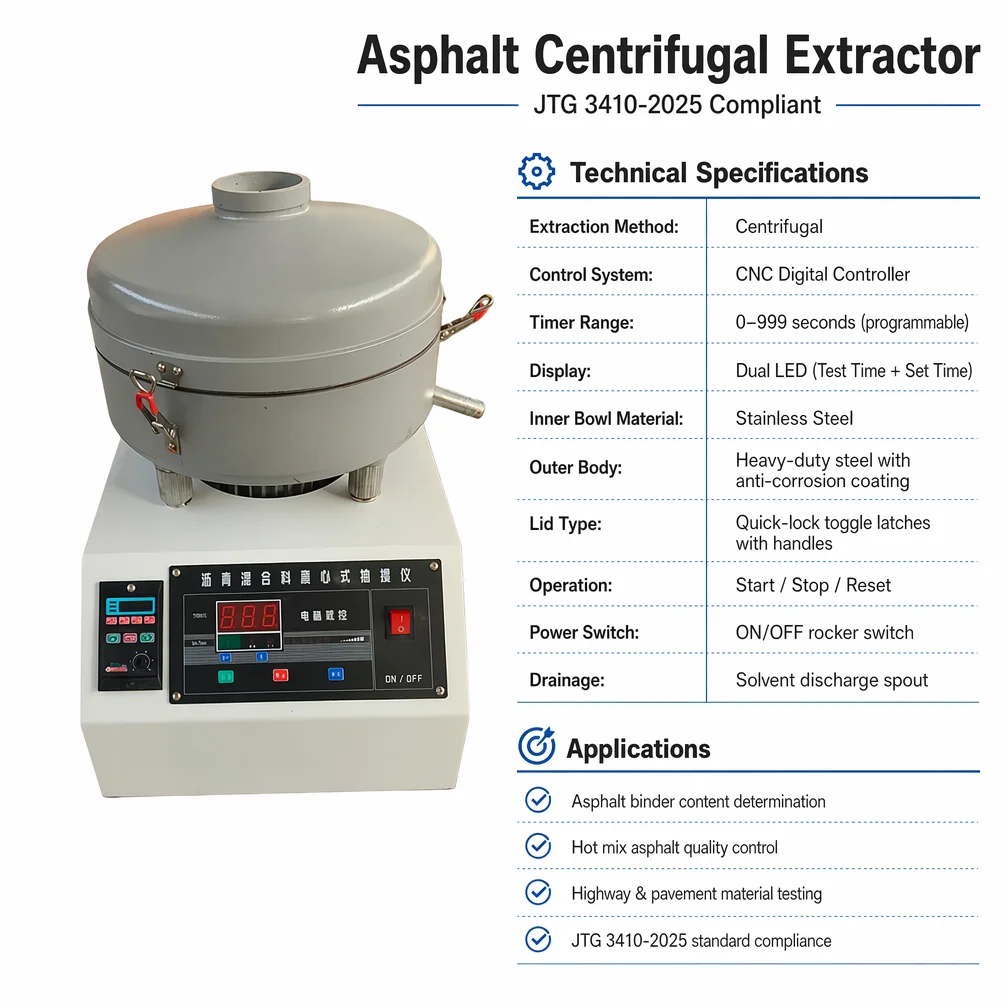 Asphalt Mixture Centrifugal Extractor Digital Control Bitumen Binder Content Tester for Highway Laboratory Testing