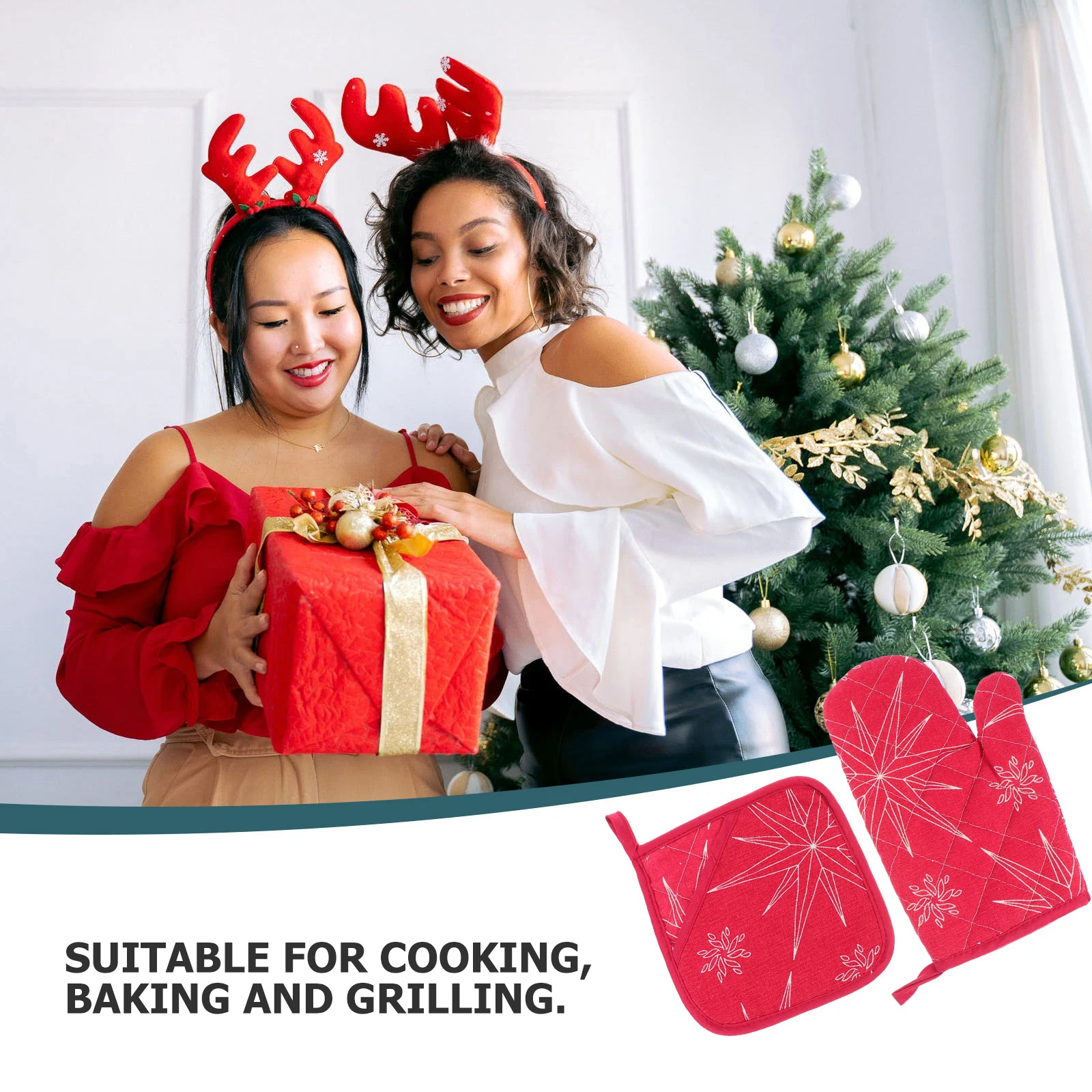 

1 set Oven Mitt Pad Set Heat Resistant Kitchen Gloves Thermal Insulation Mittens for Baking Grilling Anti-Scalding Gloves Pot