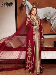 Caftan Beaded Appliques Evening Dresses Luxury No Veil Long Sleeve Bridal Dress Muslim Moroccan Customized Gown Robe De Mariée