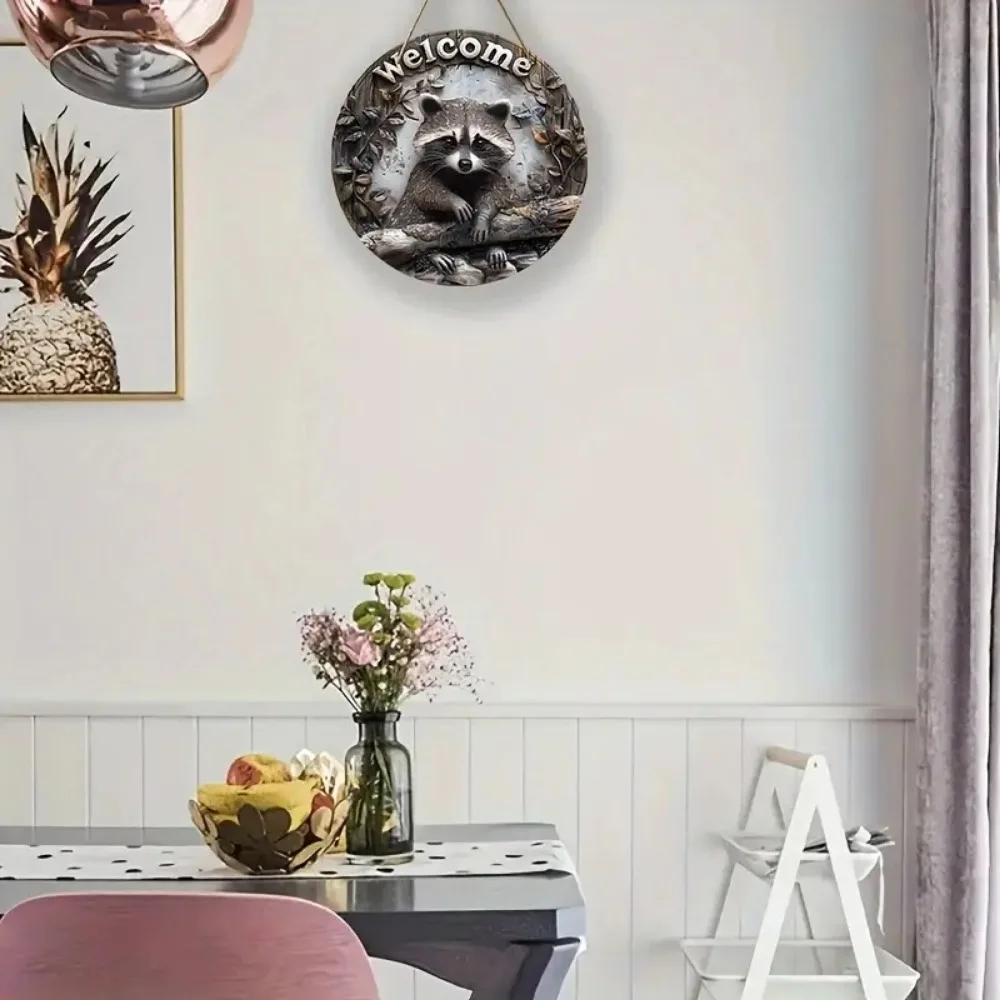 Rustic Style Welcome Round Wooden Sign, Animal Theme, Suitable for Home Hall, Garden, Bar, Cafe, Door, Fence Decoration, Gift