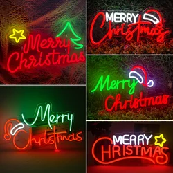 Merry Christmas Neon Sign Christmas Hat LED Sign Light Art Night Light for Party Kids Bedroom Bar Pub Club Christmas Decor Neon