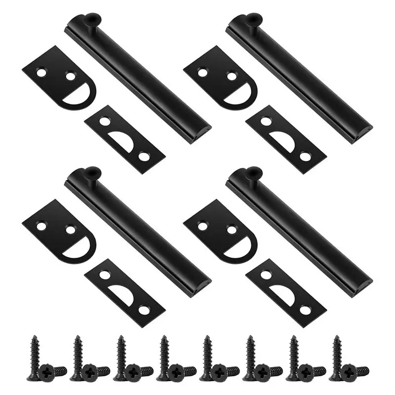 SEWS-4Pack Security Slide Latch Door Lock Bolt For Flush Or Recessed Doors And Gates Black