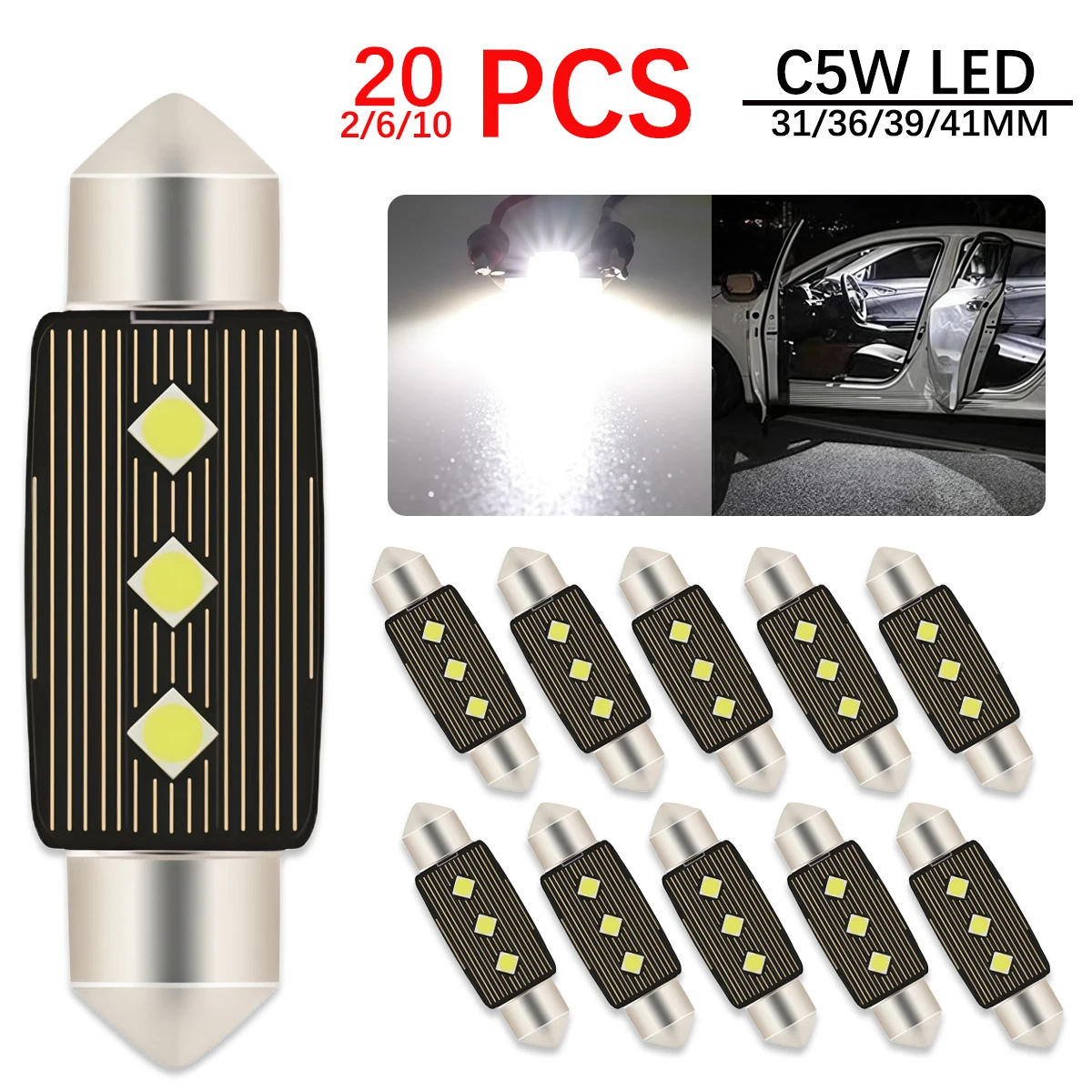 

20 шт., высокое качество, 3030 чипов C5W LED 2 3 smd 0,15A canbus 31 36 39 41 мм, автомобильный гирлянда, внутренняя купольная лампа, лампа для чтения 12 В