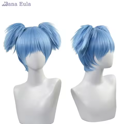 Shiota Nagisa Wig Game Sally Face Cosplay Wig Synthetic Hair Double Ponytail Blue Short 30CM Nagisa Shiota Cosplay Anime Wigs