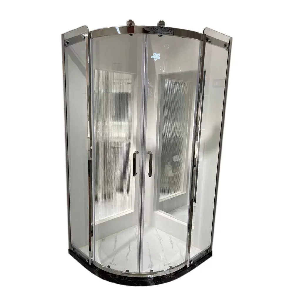 304 Stainless Steel Frame Bathroom Shower Enclosure Custom-Built Arc-Shaped Glass Cabin Sliding Door 006AA