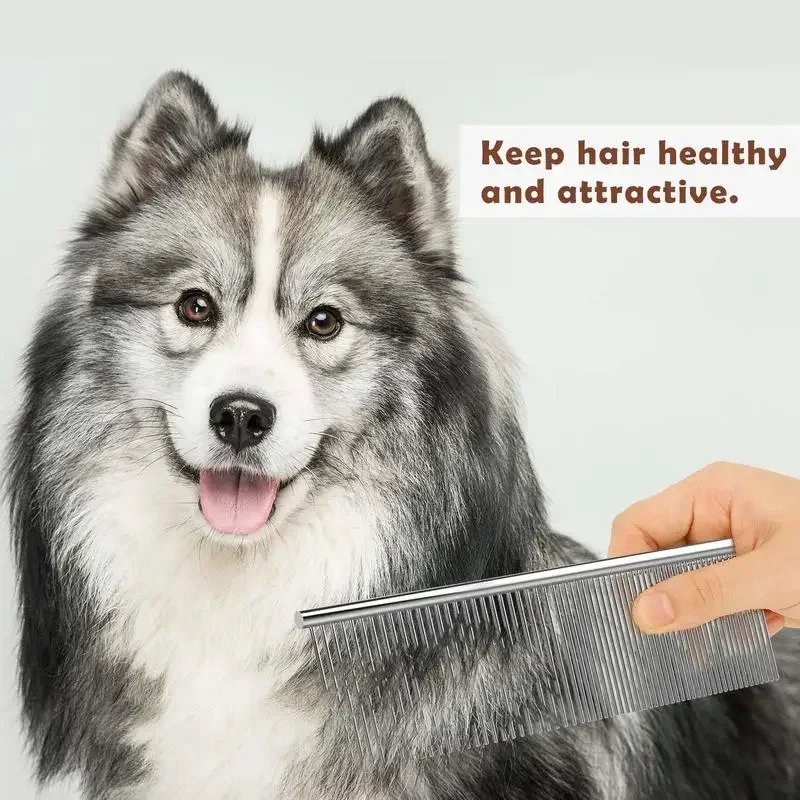 Dog Combs Pet Cat Grooming Tool with Rounded Ends Stainless Steel Teeth for Removing Tangles Knots for Long and Short Haired Dog