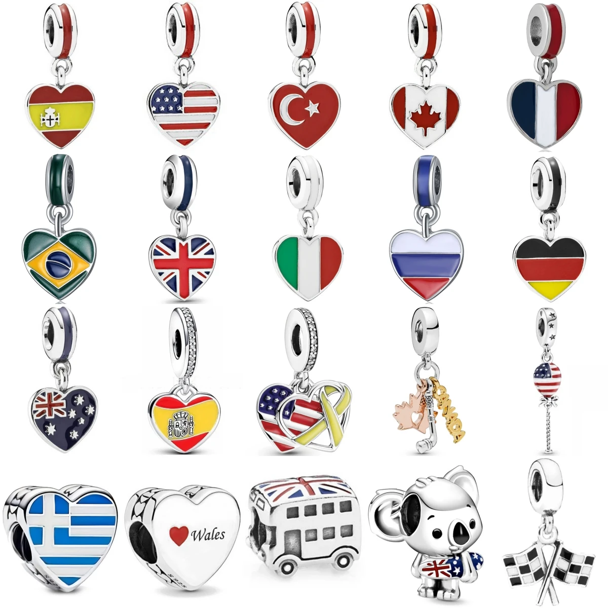 New 925 Sterling Silver Country Flag Boutique Charm Pendant Beads Fit Original Bracelets Necklaces DIY Women Man Jewelry Gift