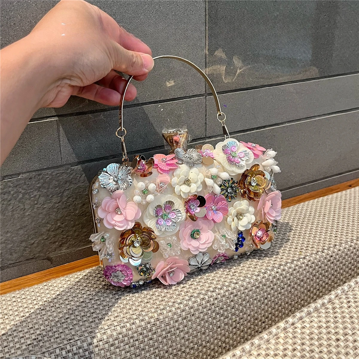 

Розовая сумка с объемным цветком, комплект платья с бриллиантами, сумка для показа мод, мини-сумочка, маленькая квадратная сумка, женская сумка