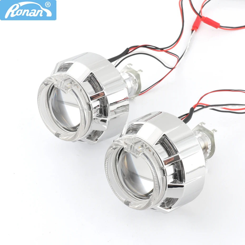 Ronan 2.0'' MH1 Bi-Xenon Automotive Lenses Dual Angel Eyes Shrouds H4 H7 Adapter Retrofit Car Motorcycle Headlight