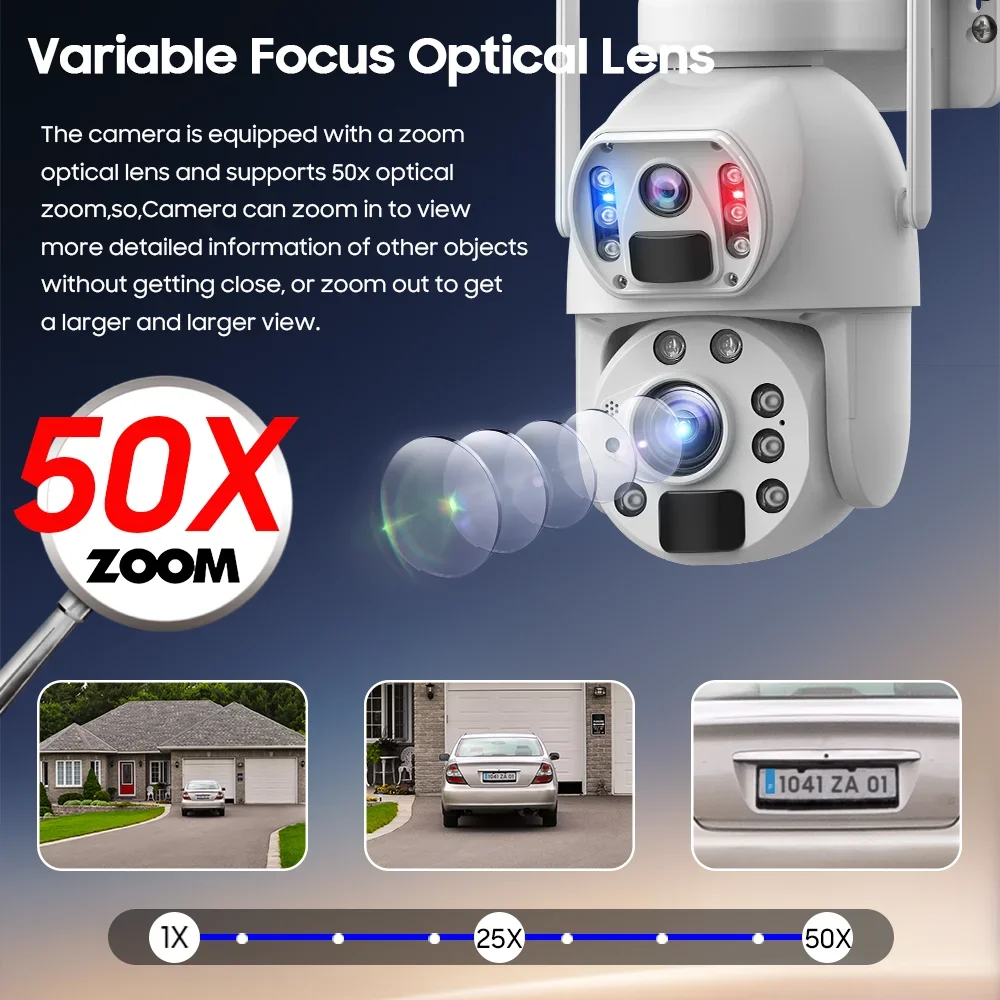 4K 50X ZOOM 8MP Solar Camera 4G SIM 360° Outdoor Dual Lens Human Tracking PIR Night Vision WIFI Battery Security CCTV IP Cameras