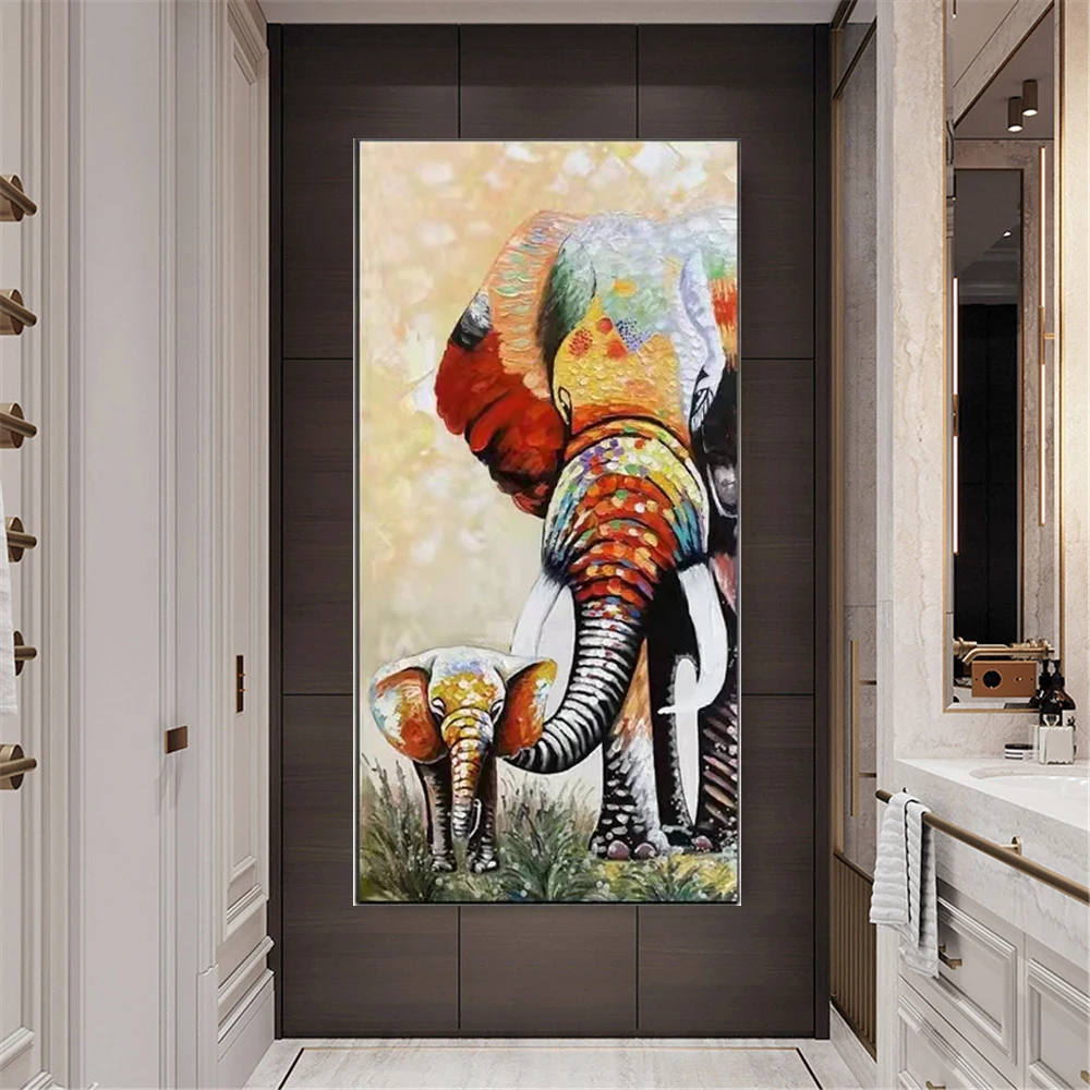 

100% Hand Painted Elephant Animal Colorful Texture Canvas Art Picture Oil Painting For Office Living Room Decor Wall Gift Trim