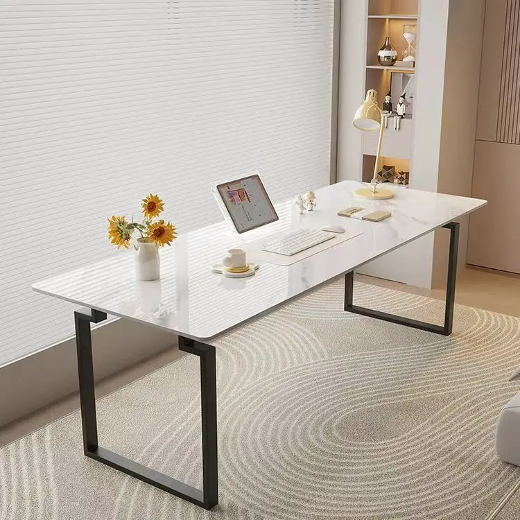 

Italian light luxury rock slab desktop desk modern simple rock slab desk long table household double computer desk