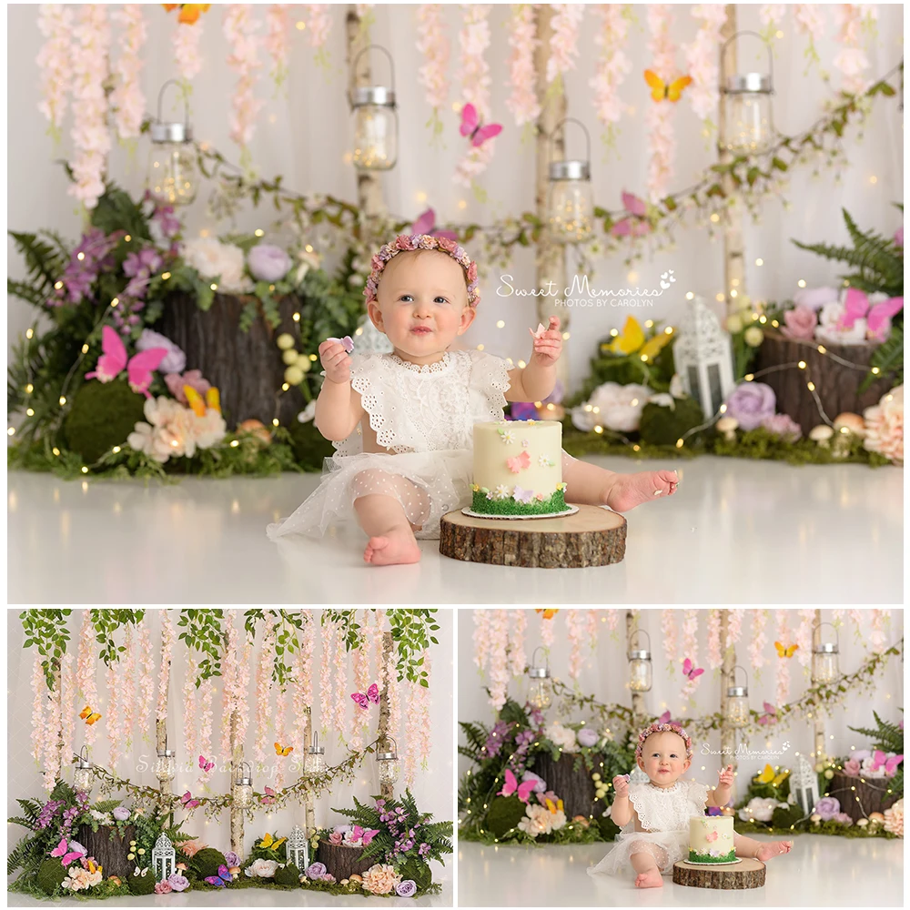 Butterfly Fairy Garden Photography Backdrop Children Birthday Cake Smash Photography Backdrop Kids Portrait Photo Studio Props