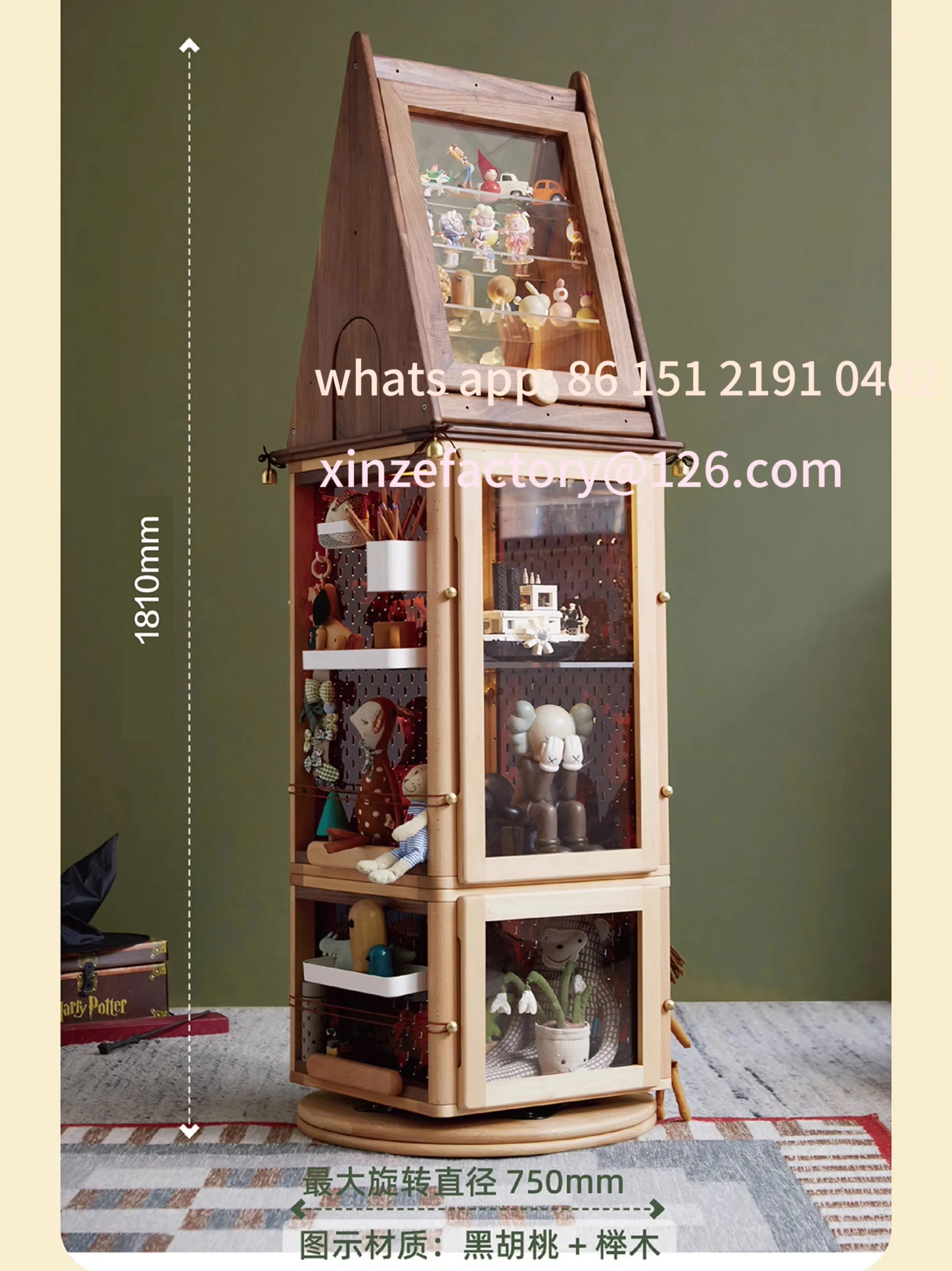 Be suitable for magic hat rotating figure cabinet solid wood music blind box high corner shelf storage bookcase customizable
