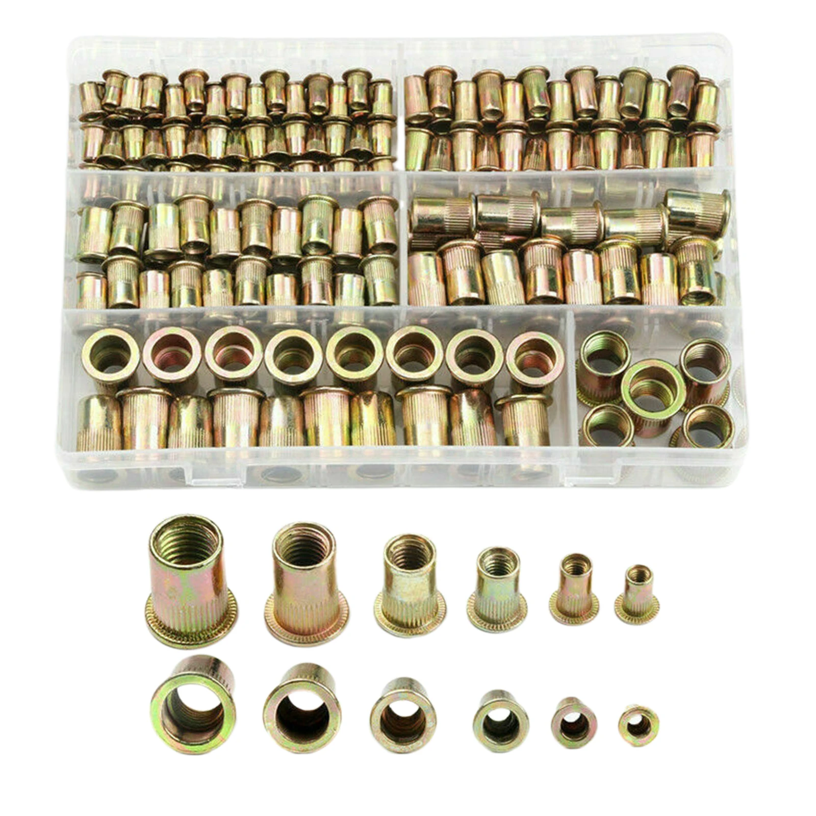 Steel Rivet Nut Set Flat Head Drill Installation Kit Threaded Inserts for Mounting Storage Containers