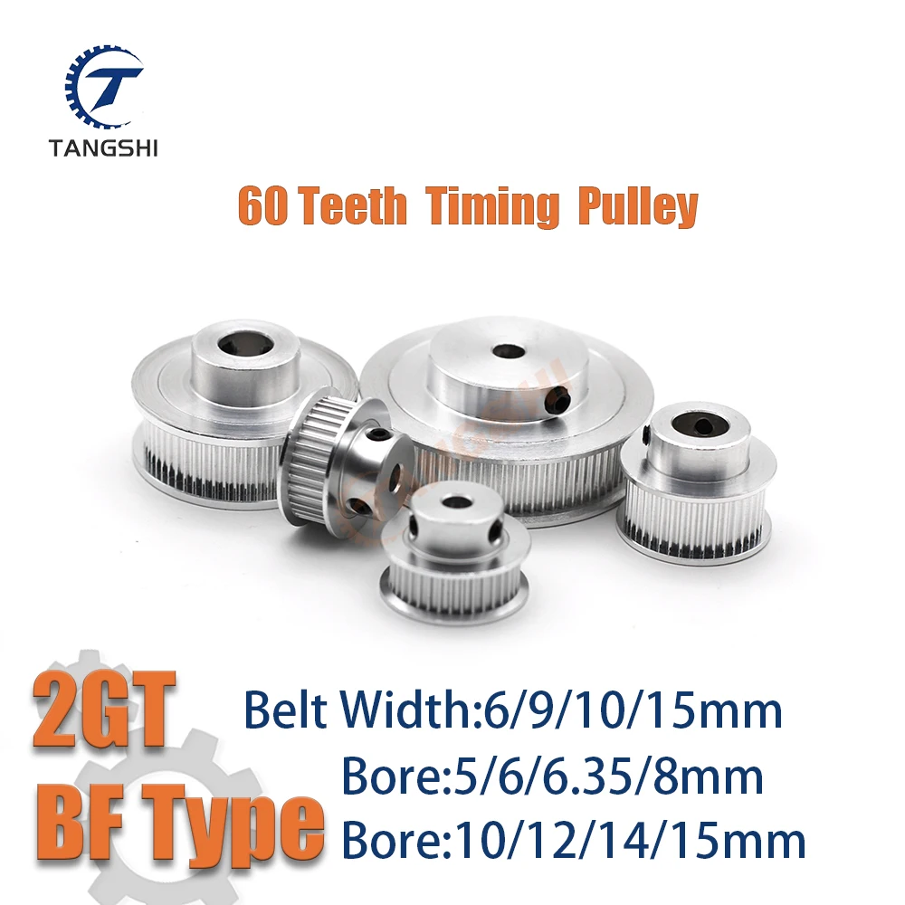 2GT 60 Teeth Timing pulley BF-Type Bore 5/6/6.35/8/10/12/14/15mm Suitable for Belt Width 6/9/10/15mm GT2 60T 3D printed parts