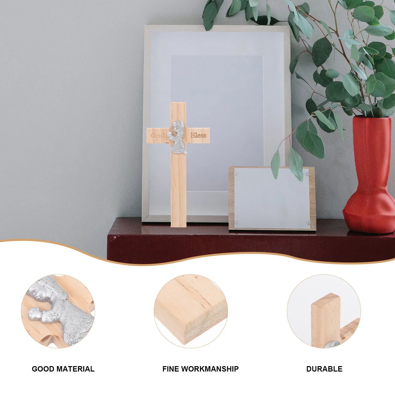 

Natural Wooden Cross Craft Pendant Durable Smooth Surface Solid Wood Christian Cross Hanging Religious Decoration