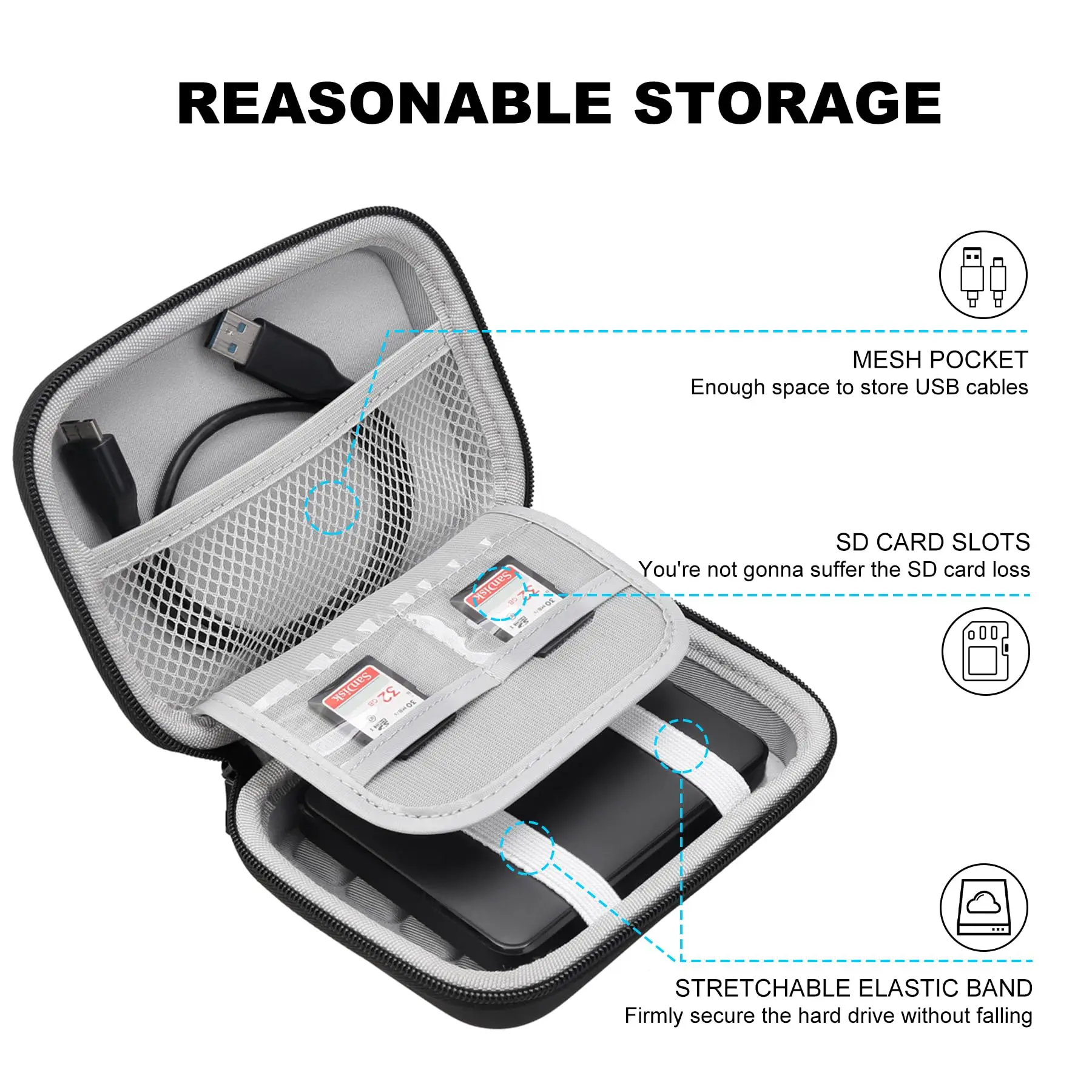 Hard Drive Carrying Case for Toshiba Canvio Basics/Canvio Flex/Advance/Gaming Portable External Hard Drive 1TB 2TB 3TB 4TB