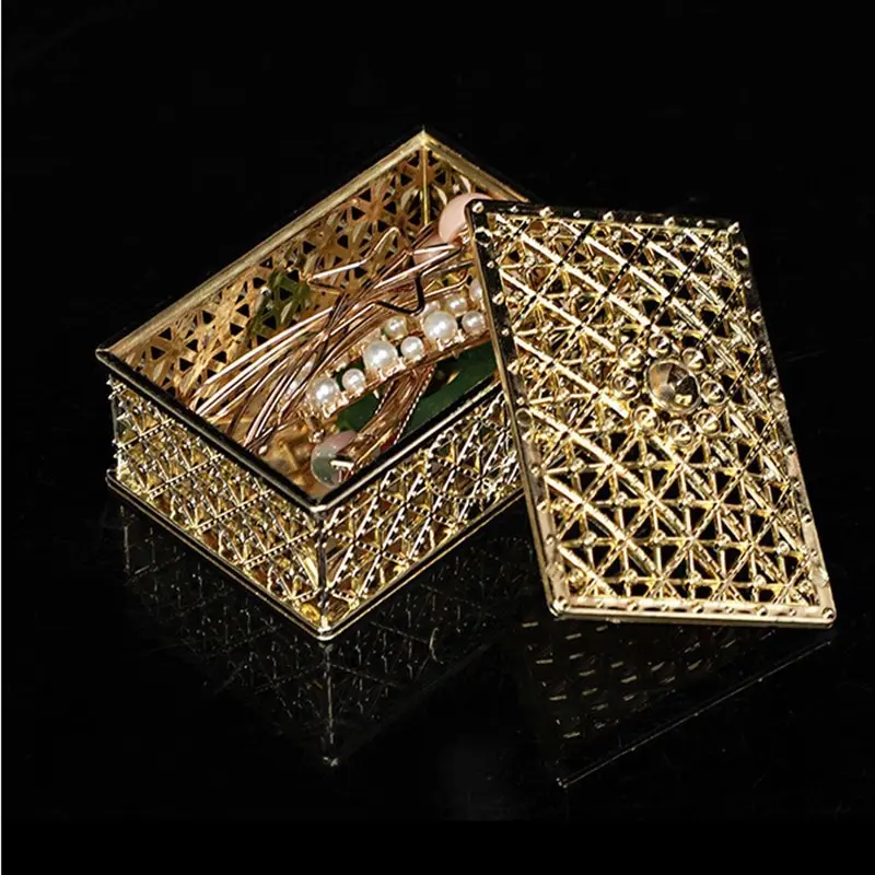 2 PCs Mini Treasure Storage Jewelry Box Silver-color Hollow Flower Pattern Jewelry Case Boxes for Necklace Earring Ring