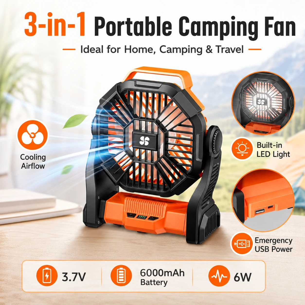손잡이가 있는 휴대용 캠핑 팬, 3단 속도, 3단계 L - Outdoor Camping Misting Fan 리뷰 및 가격