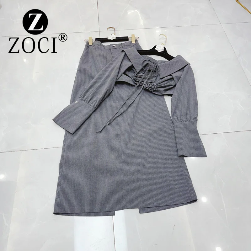 

[ZOCI] 2024 Elements Sexy Girl One Shoulder Hanging Neck Flower Slit Sleeve Suspender Top+half Skirt Set