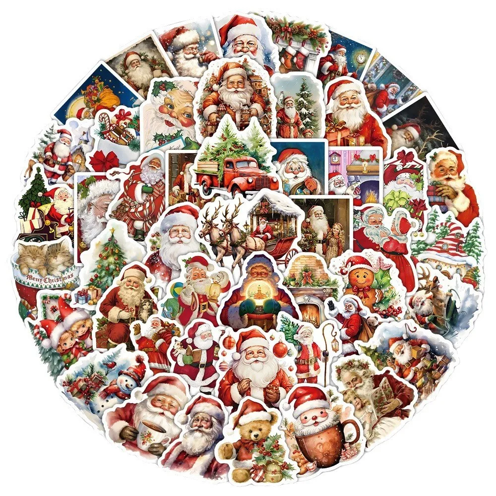 50PCS Vintage Retro Christmas Santa Claus Snowman Decorations Graffiti Stickers for Bicycle Hand Account AnimeWorlds Store