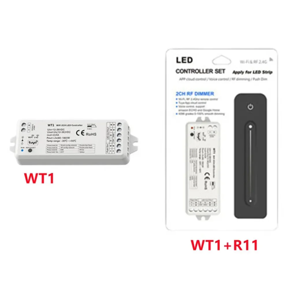 WiFi & RF LED Controller 2.4G dimming RF remote control WT1+R11 DC12-36V 2CH*5A WT1 Used for control single color LED strip